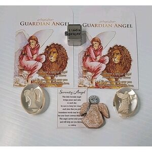 2 Guardian Angel Pocket Stones Tokens By Angel Star w/ Pendant & Serenity Angel